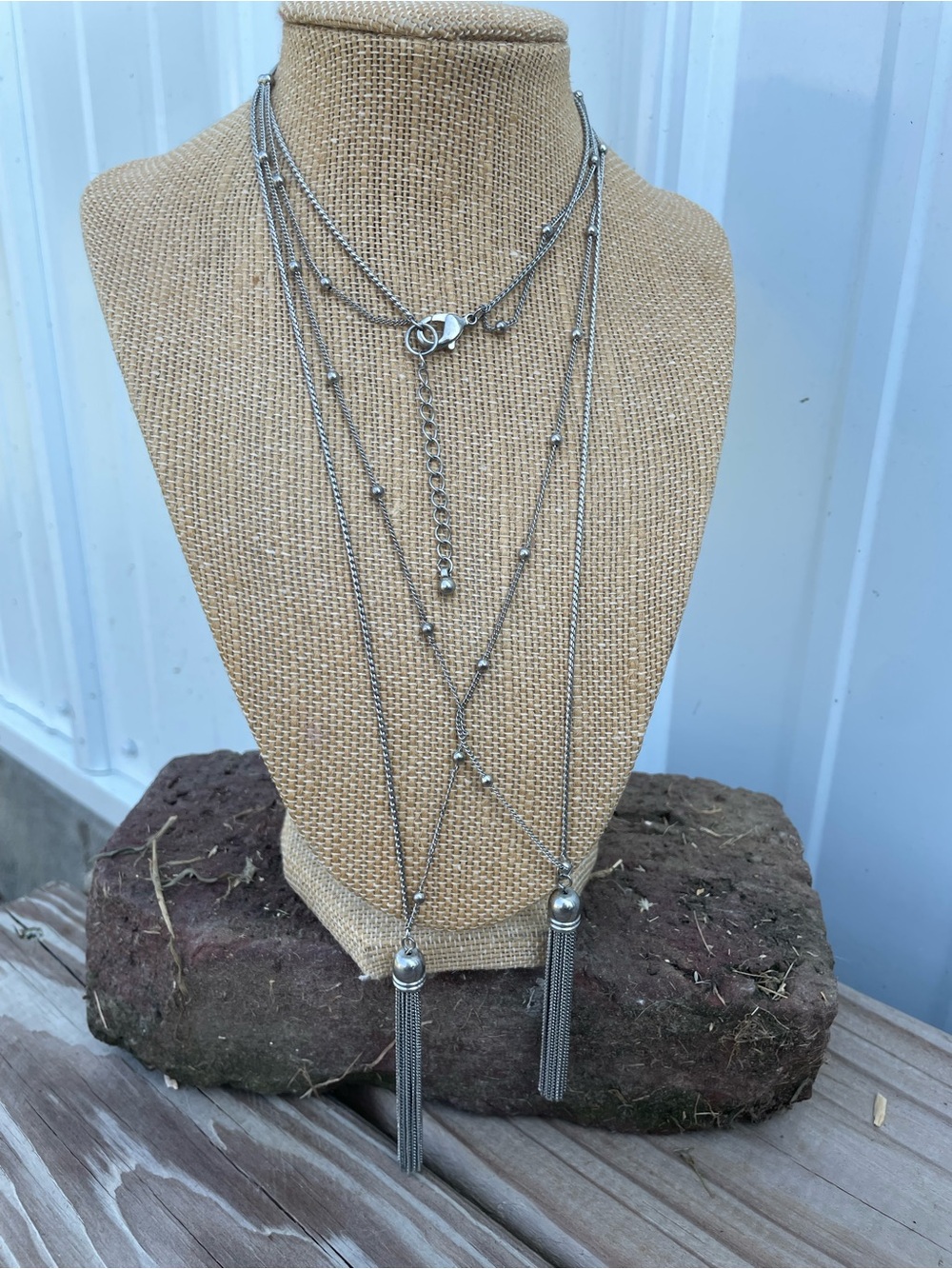 Layered Silver Tassel Necklace - Women Jewelry